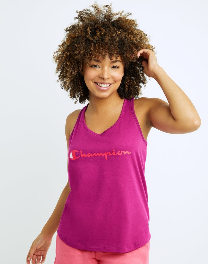 Champion Tanktop Dames - Roze - Classic Script Logo ( 186702-JQD )